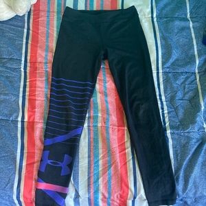 Under armor purple pink and black leggings for girls size YL